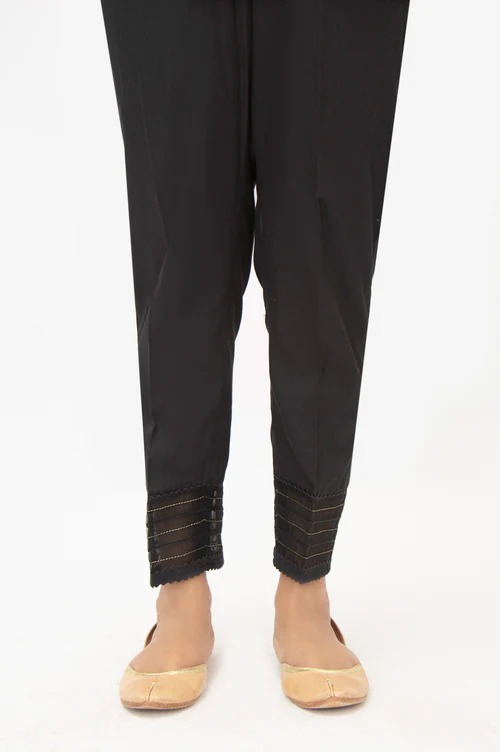 Embellished Cotton Satin Cigeratte pants - Black
